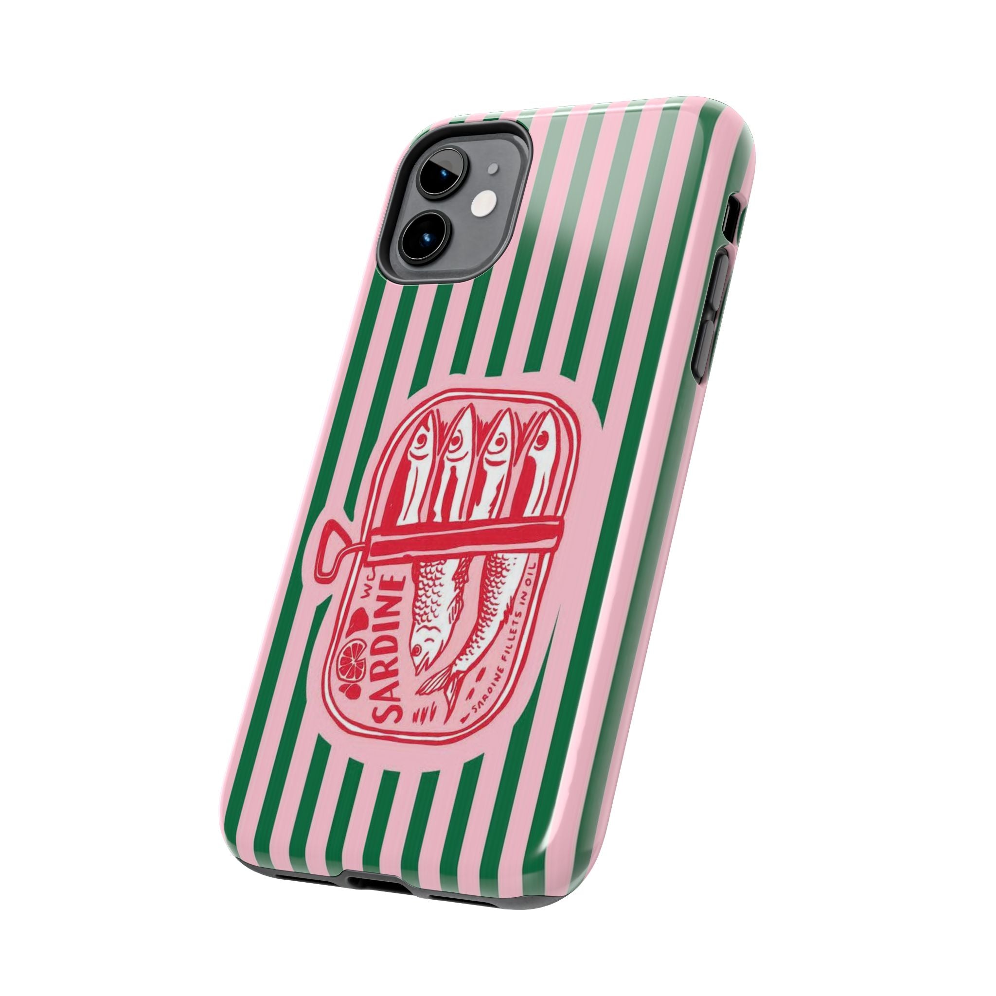 Sardine Stripes Tough Phone Case — Retro Pink & Green Protective Phone Cover