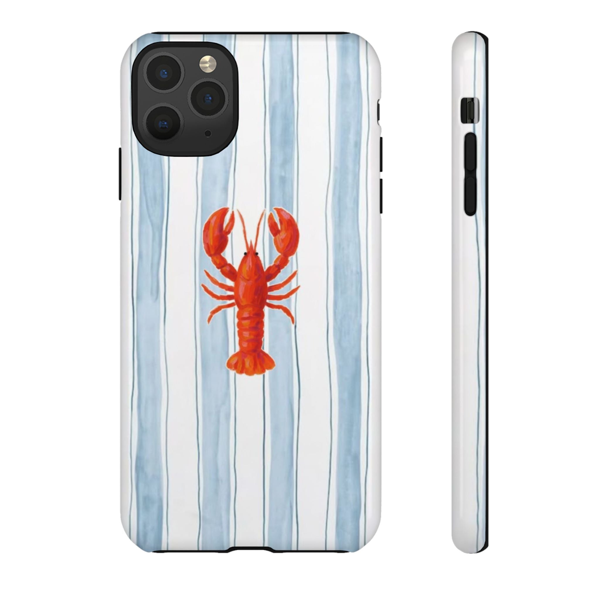 Lobster Stripe Phone Case — Nautical Blue & White Protective Cover