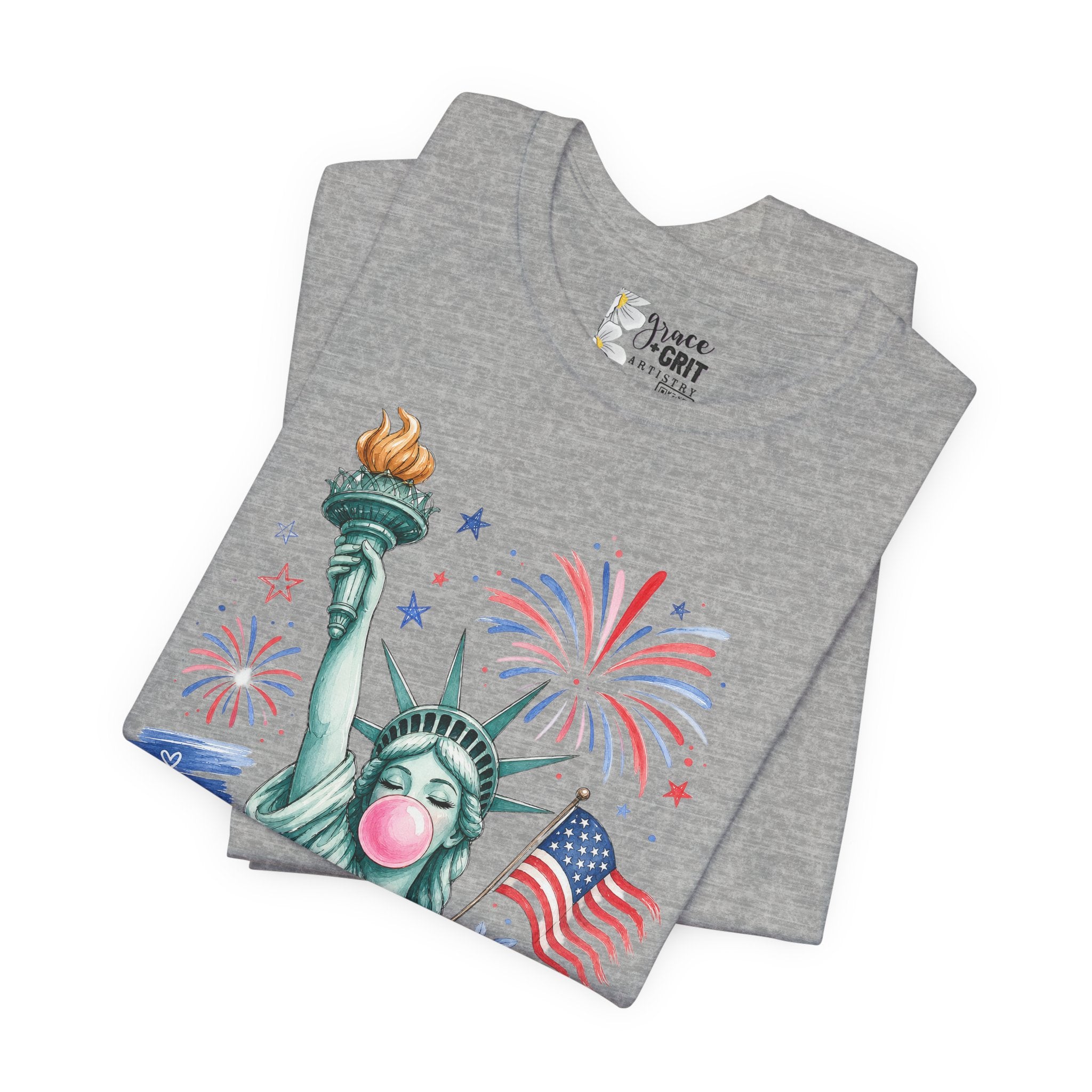 Statue of Liberty Bubblegum Tee — Patriotic 4th of July Graphic T-Shirt