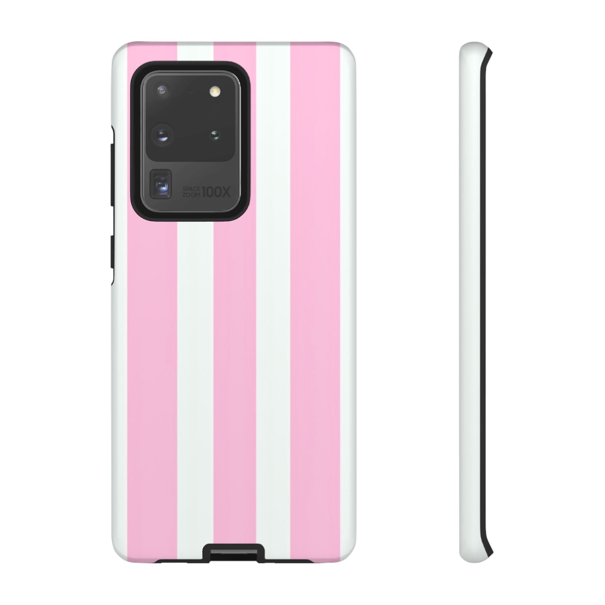 Pink & White Striped Tough Phone Case — Durable Protective Phone Cover