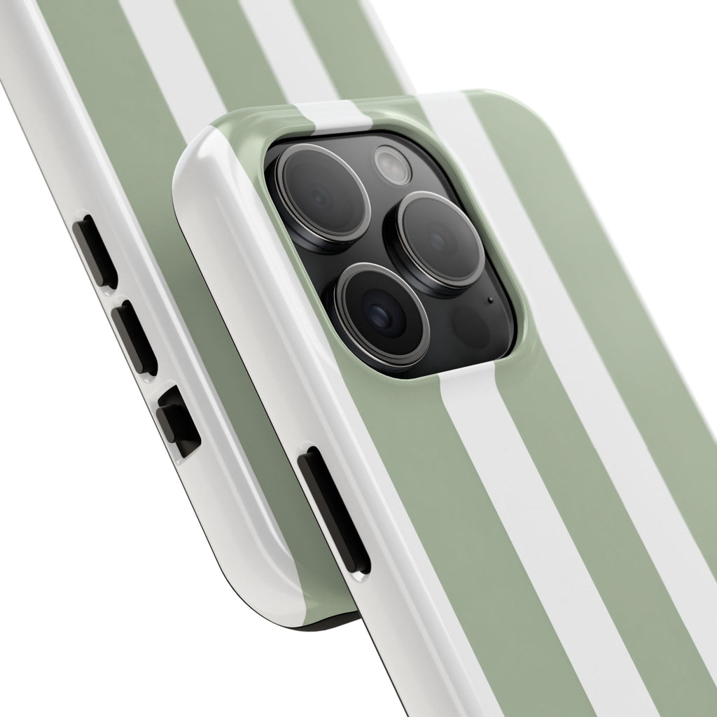 Sage & White Striped Tough Phone Case — Durable Protective Phone Cover