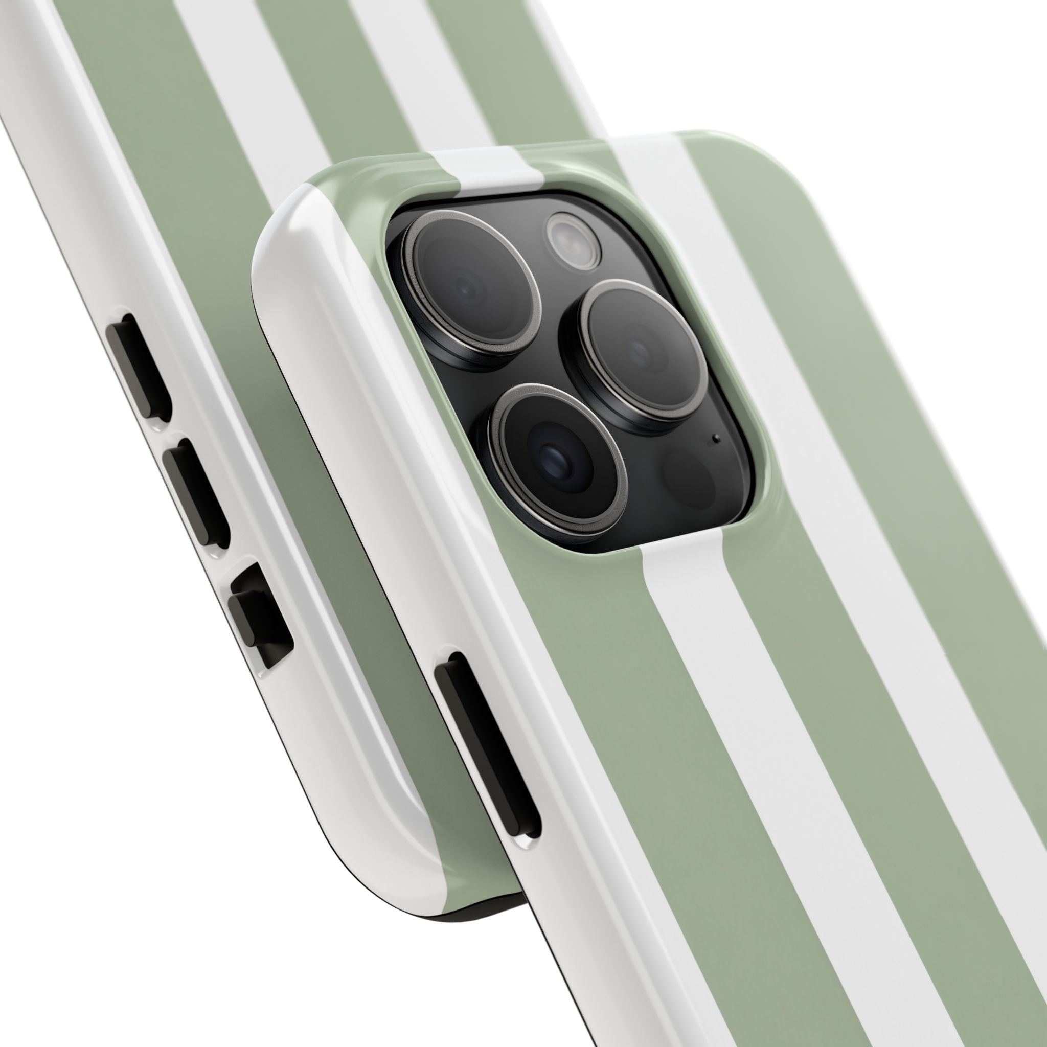 Sage & White Striped Tough Phone Case — Durable Protective Phone Cover