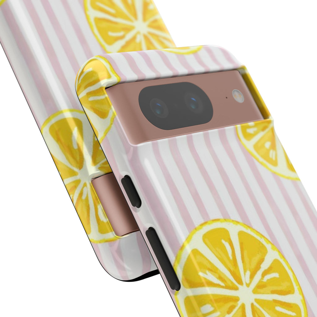 Lemon Slices Tough Case — Cute Pink Stripe Phone Cover