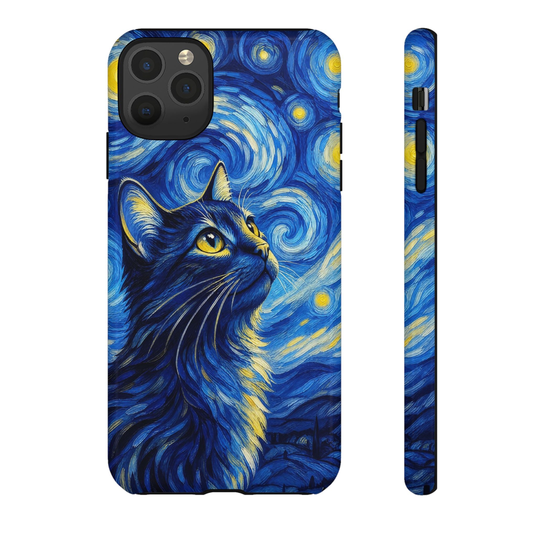 Starry Night Cat Phone Case — Van GoghStyle Blue Galaxy iPhone Cover