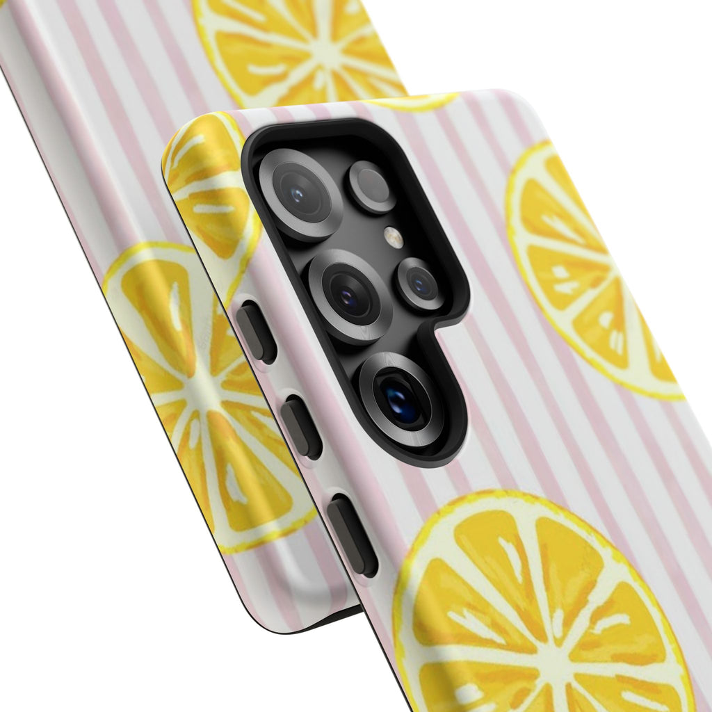 Lemon Slices Tough Case — Cute Pink Stripe Phone Cover