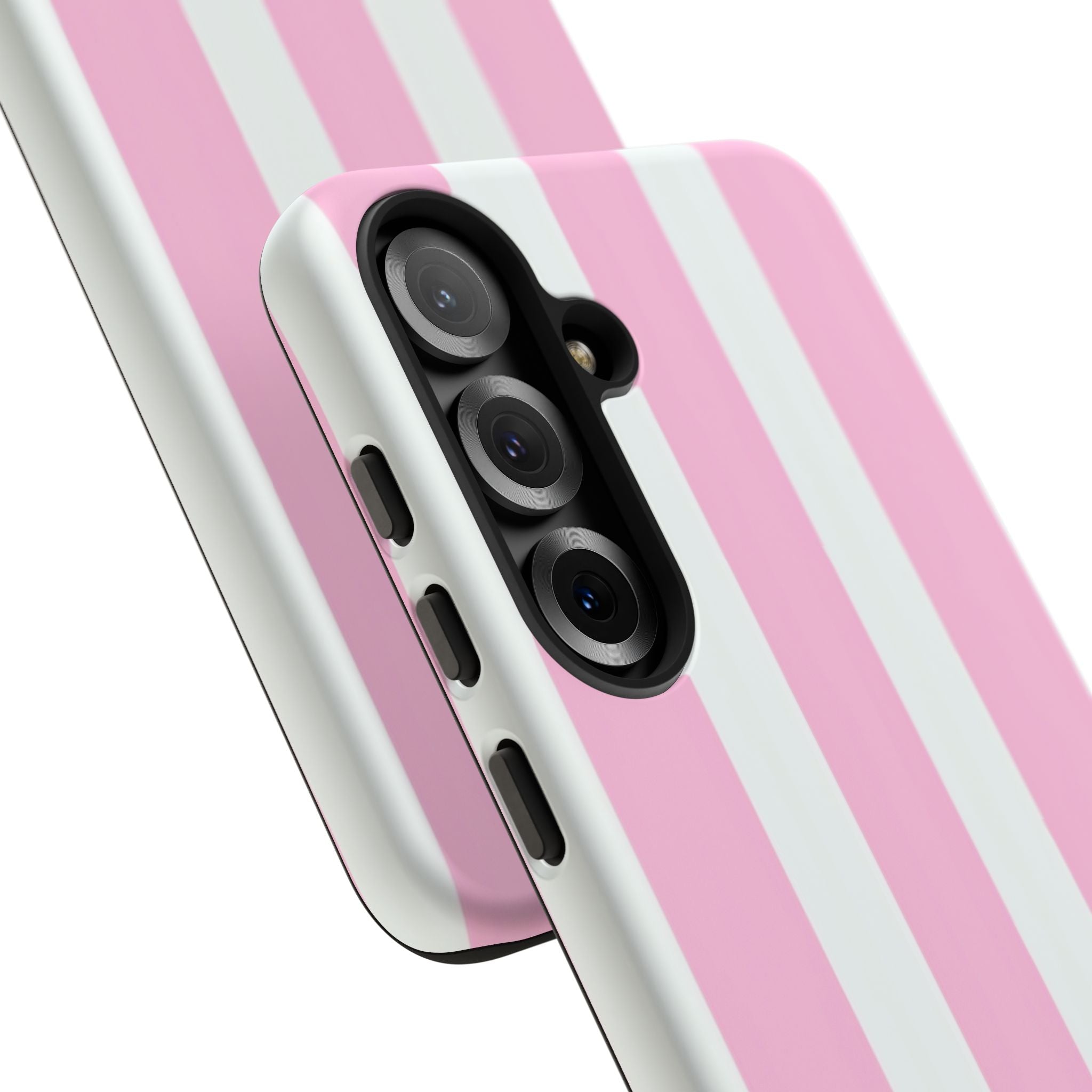 Pink & White Striped Tough Phone Case — Durable Protective Phone Cover