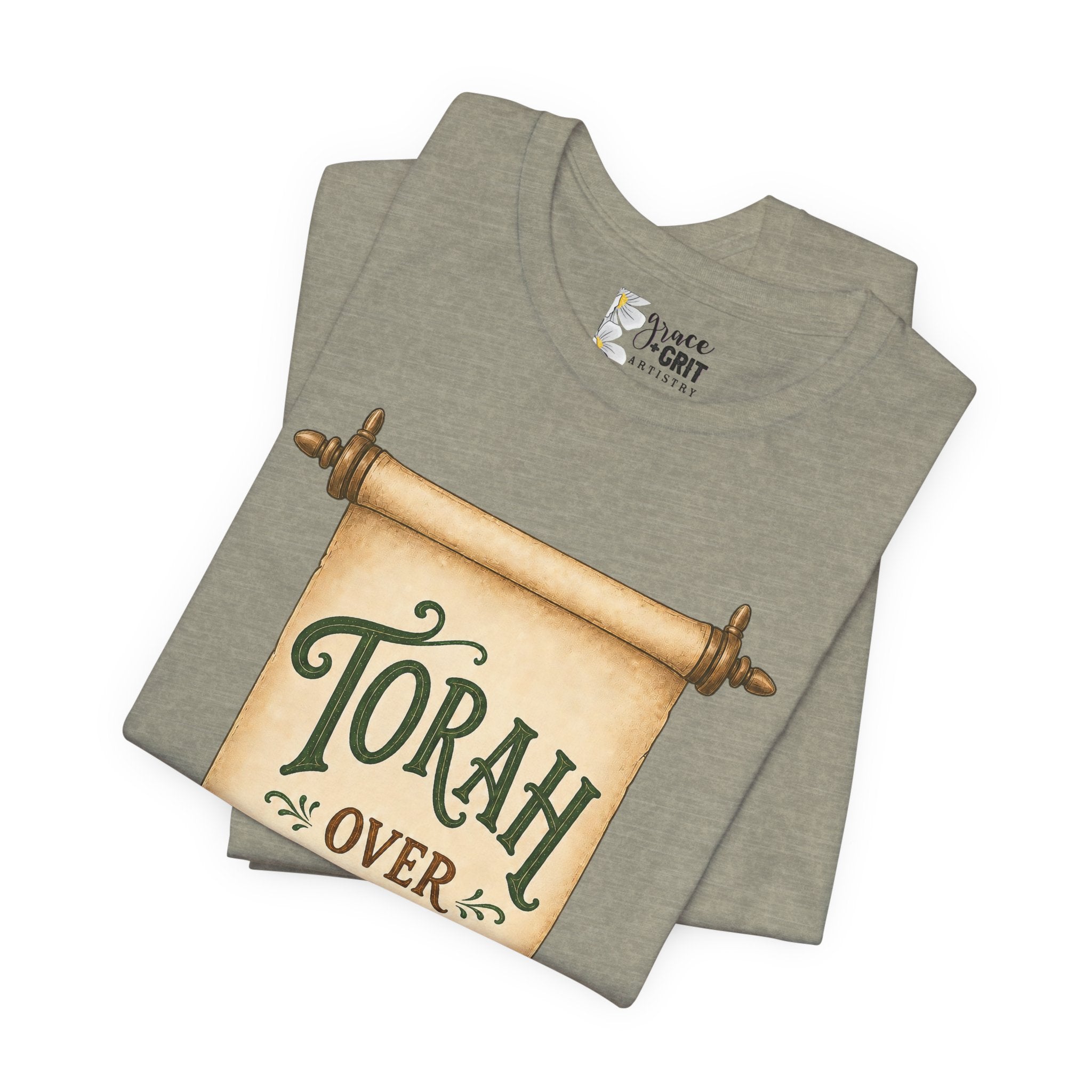 Torah Over Traditions Tee | Scroll Typography Jewish Faith Shirt