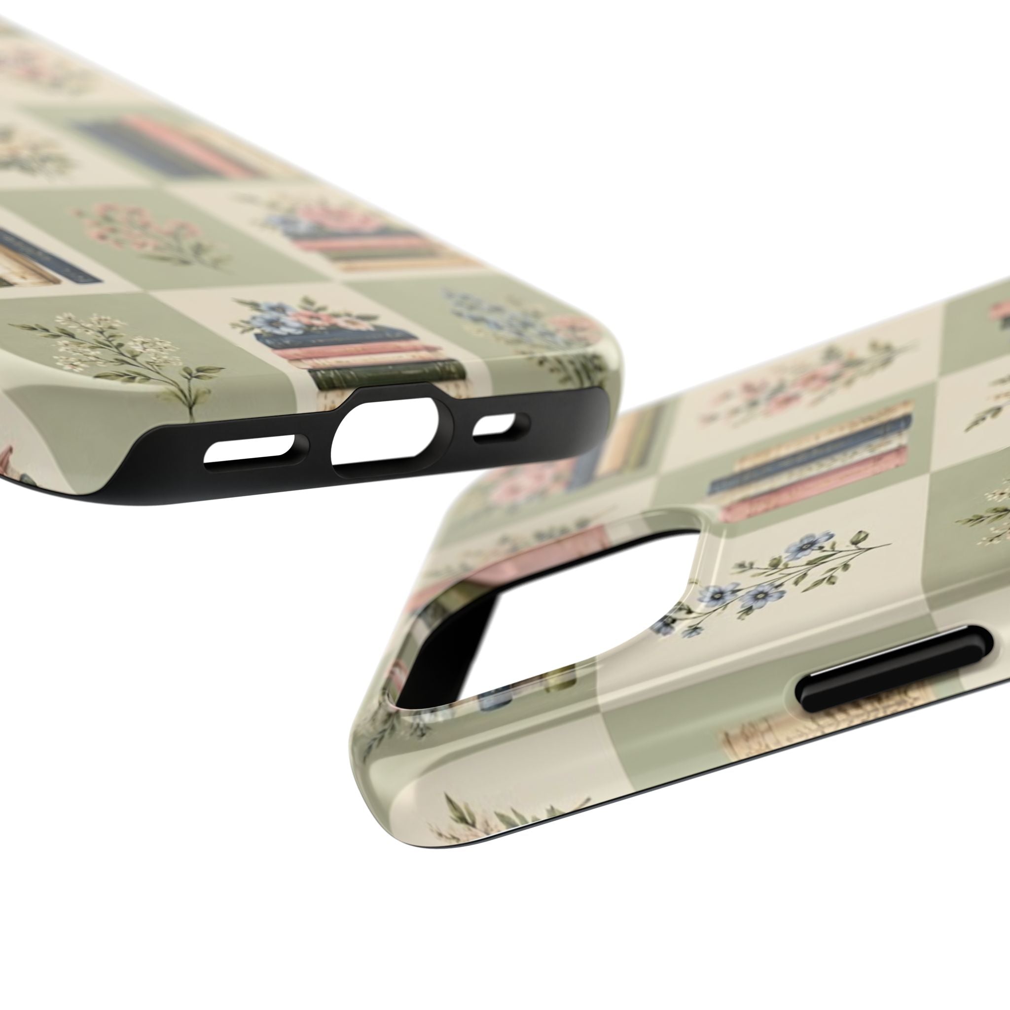 Floral Bookshelf Tough Phone Case — Vintage Floral & Stacked Books Pattern