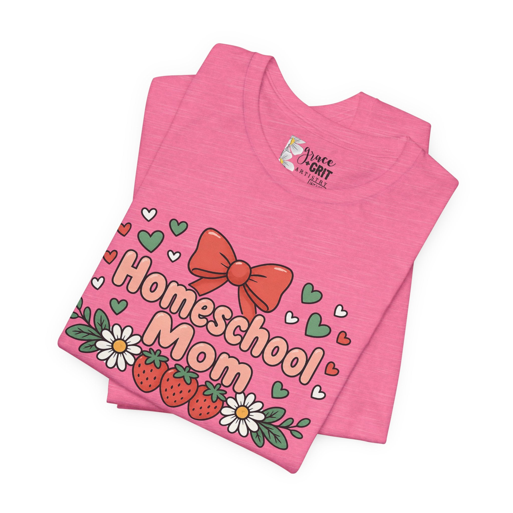 Homeschool Mom T-Shirt – Floral Strawberry Design with Bow