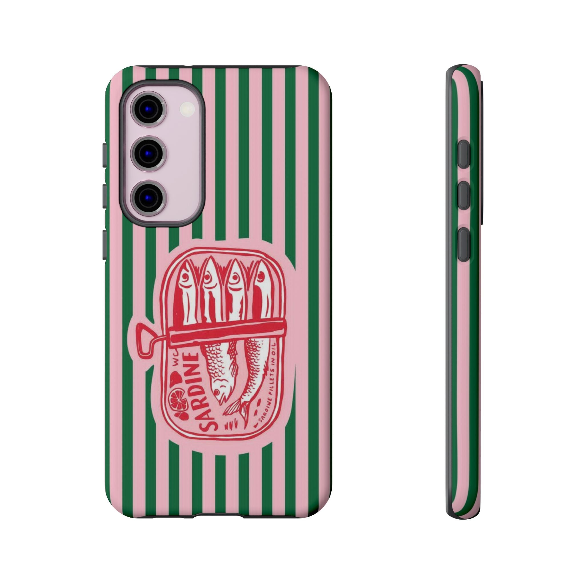 Sardine Stripe Phone Case — Retro Pink & Green Nautical Protection