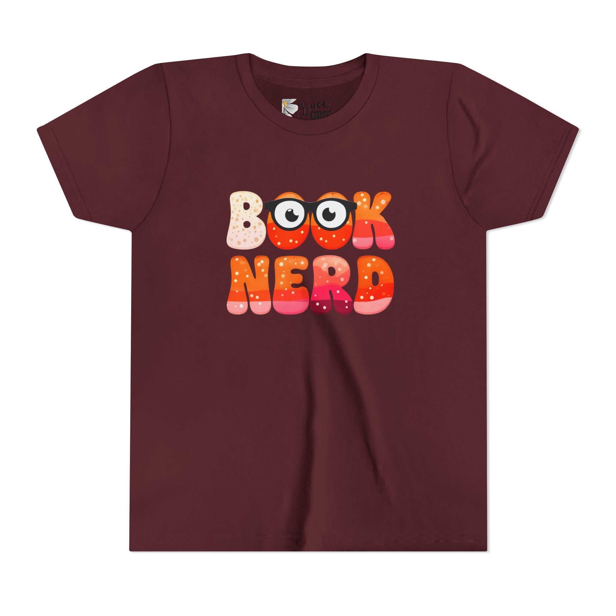 Book Nerd Youth Tee | Cute Retro Bubble Letters with Glasses