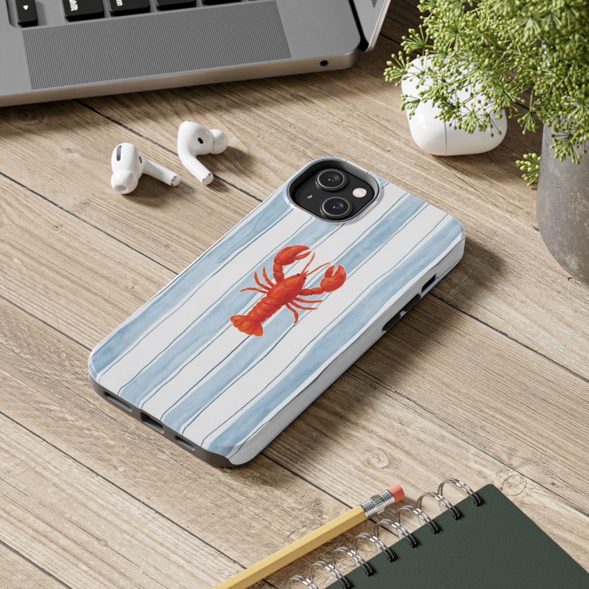 Lobster Stripe Tough Phone Case — Coastal Nautical Protective Cover