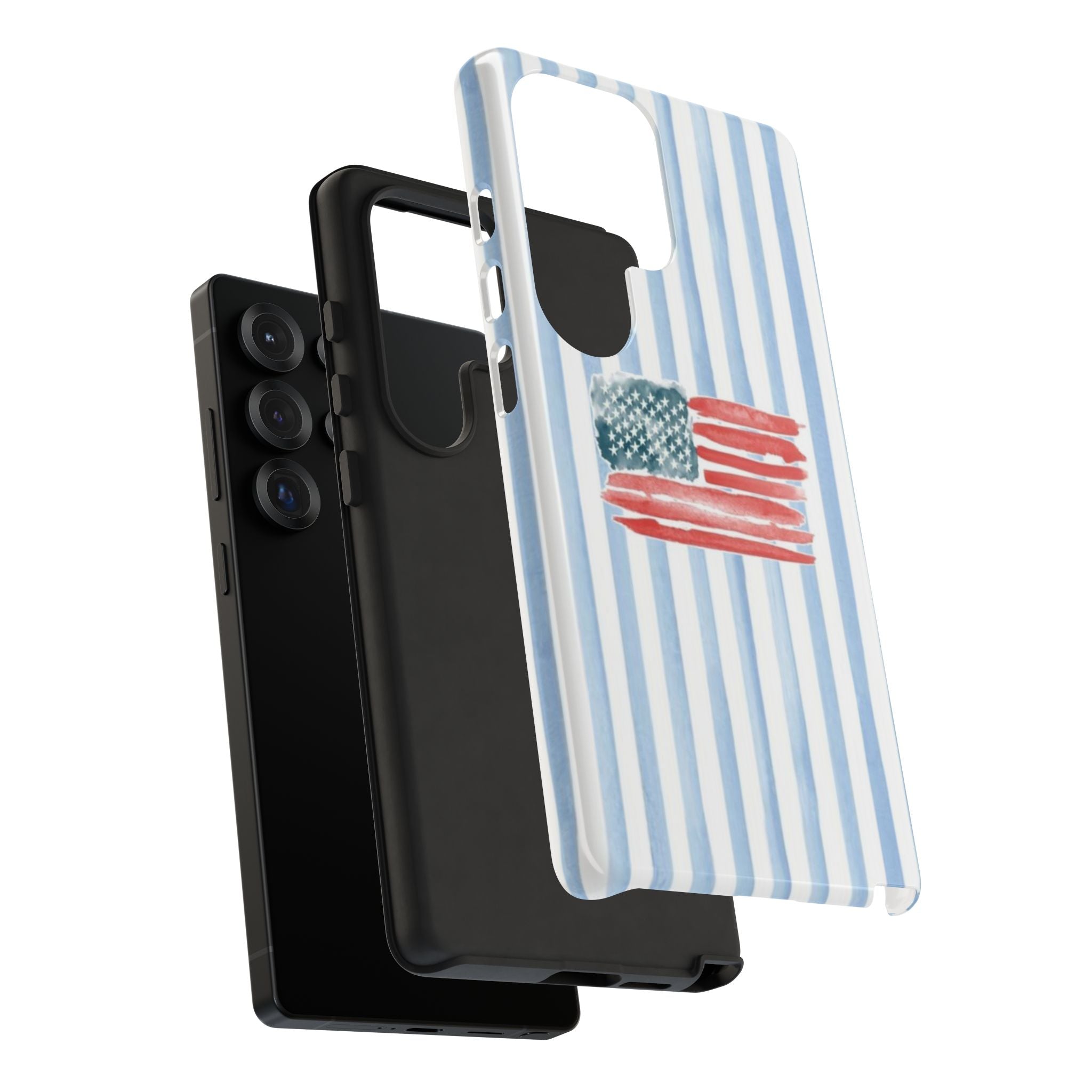 American Flag Watercolor Phone Case - Blue Stripe Tough Case