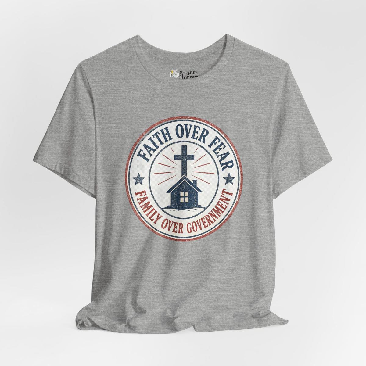 Faith Over Fear Tee — "Family Over Government" Christian Cross T‑Shirt