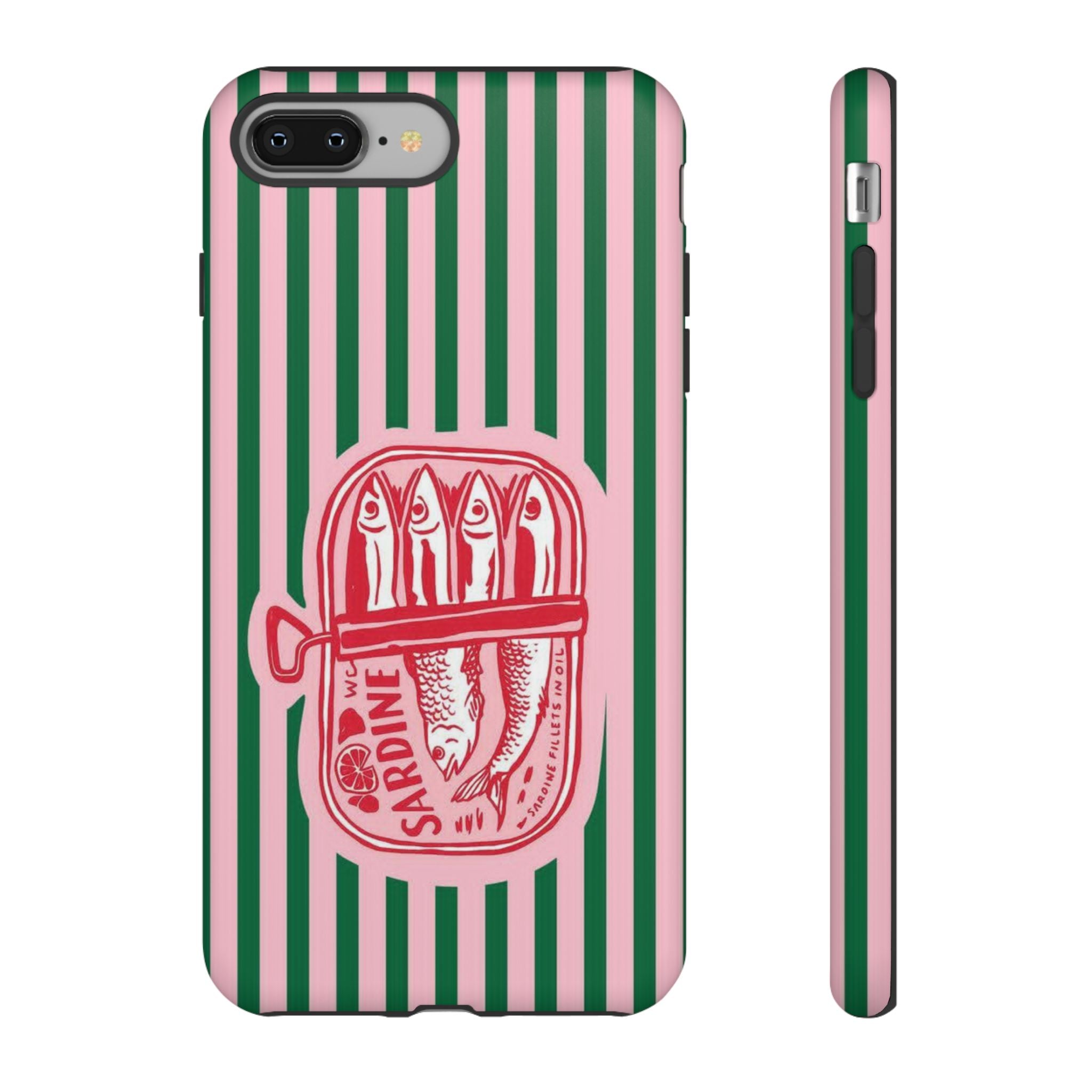 Sardine Stripe Phone Case — Retro Pink & Green Nautical Protection