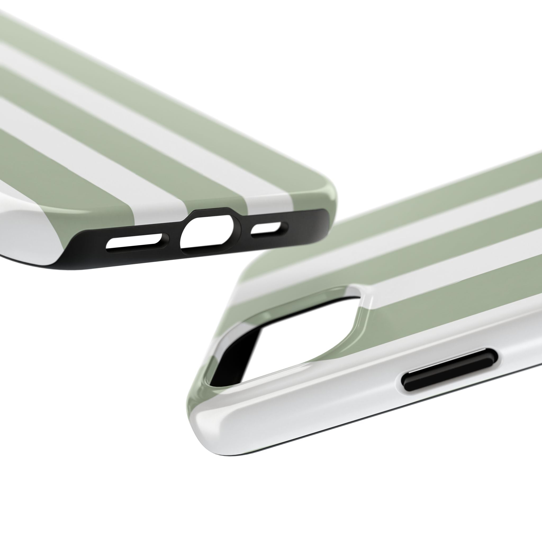 Sage & White Striped Tough Phone Case — Durable Protective Phone Cover