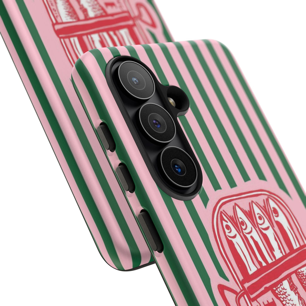 Sardine Stripe Phone Case — Retro Pink & Green Nautical Protection