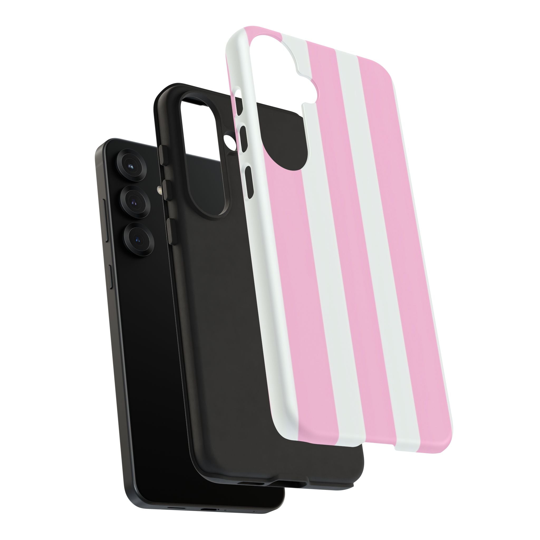 Pink & White Striped Tough Phone Case — Durable Protective Phone Cover