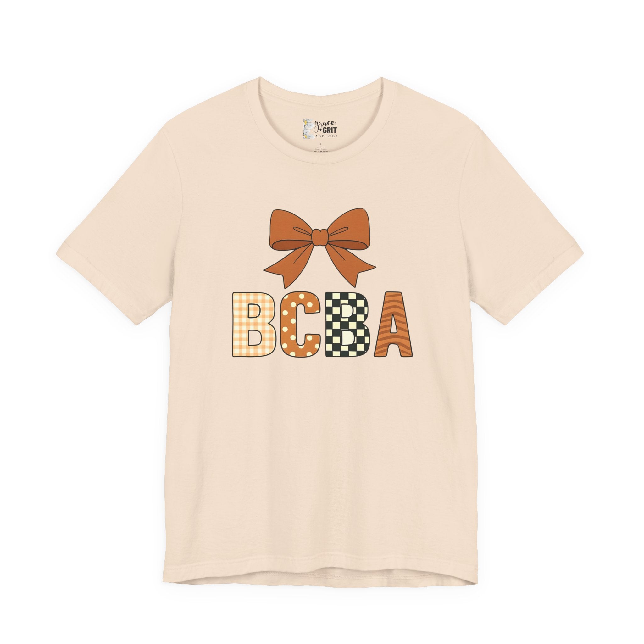 BCBA Monogram Tee | Bow Accent, Orange Plaid and Polka Dot Letters