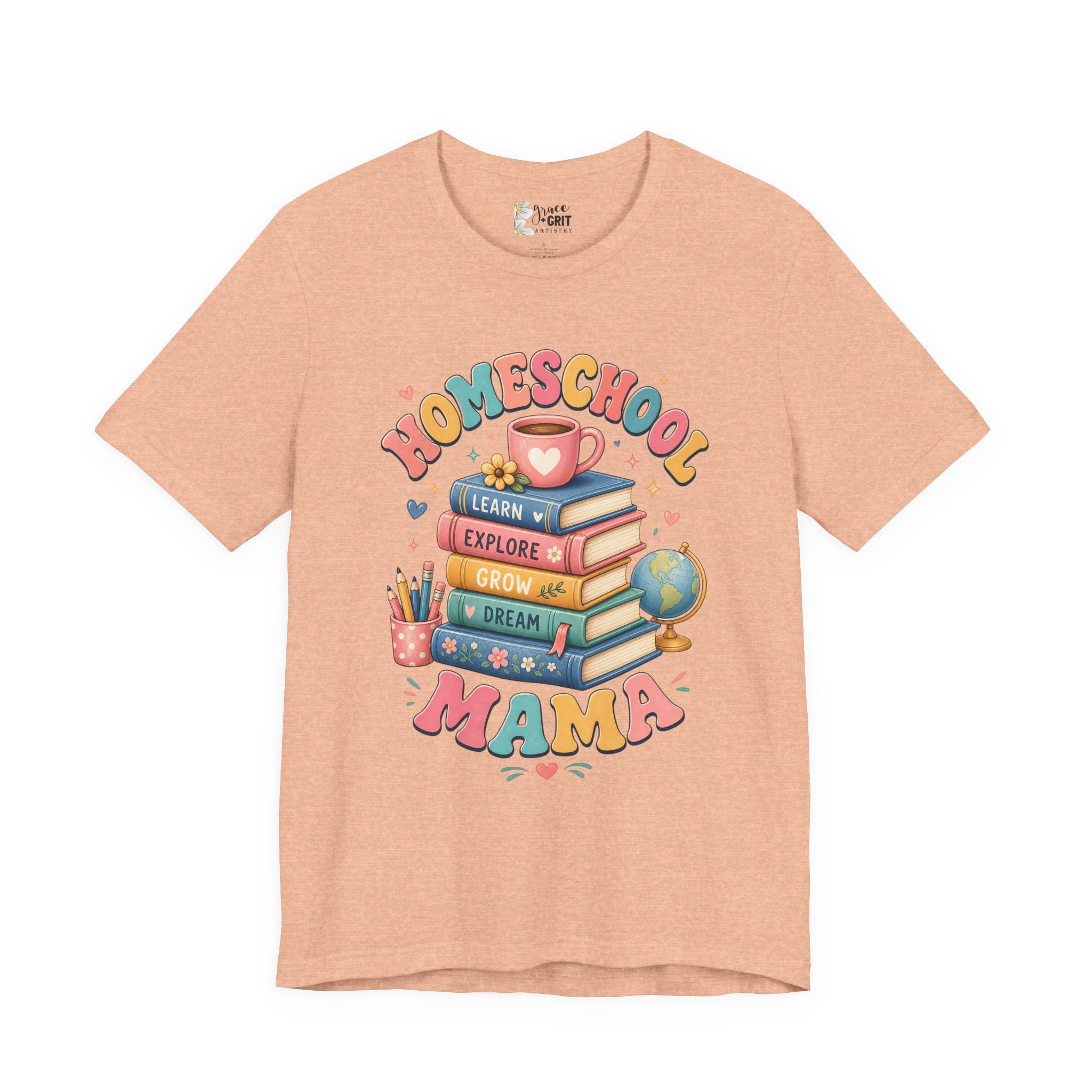 Homeschool Mama T-Shirt – Colorful Stacked Books Design