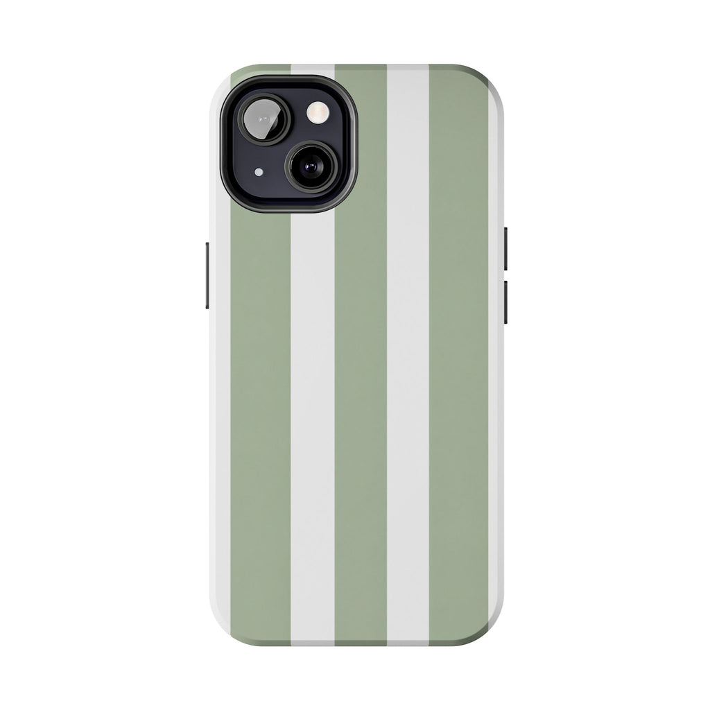 Sage & White Striped Tough Phone Case — Durable Protective Phone Cover