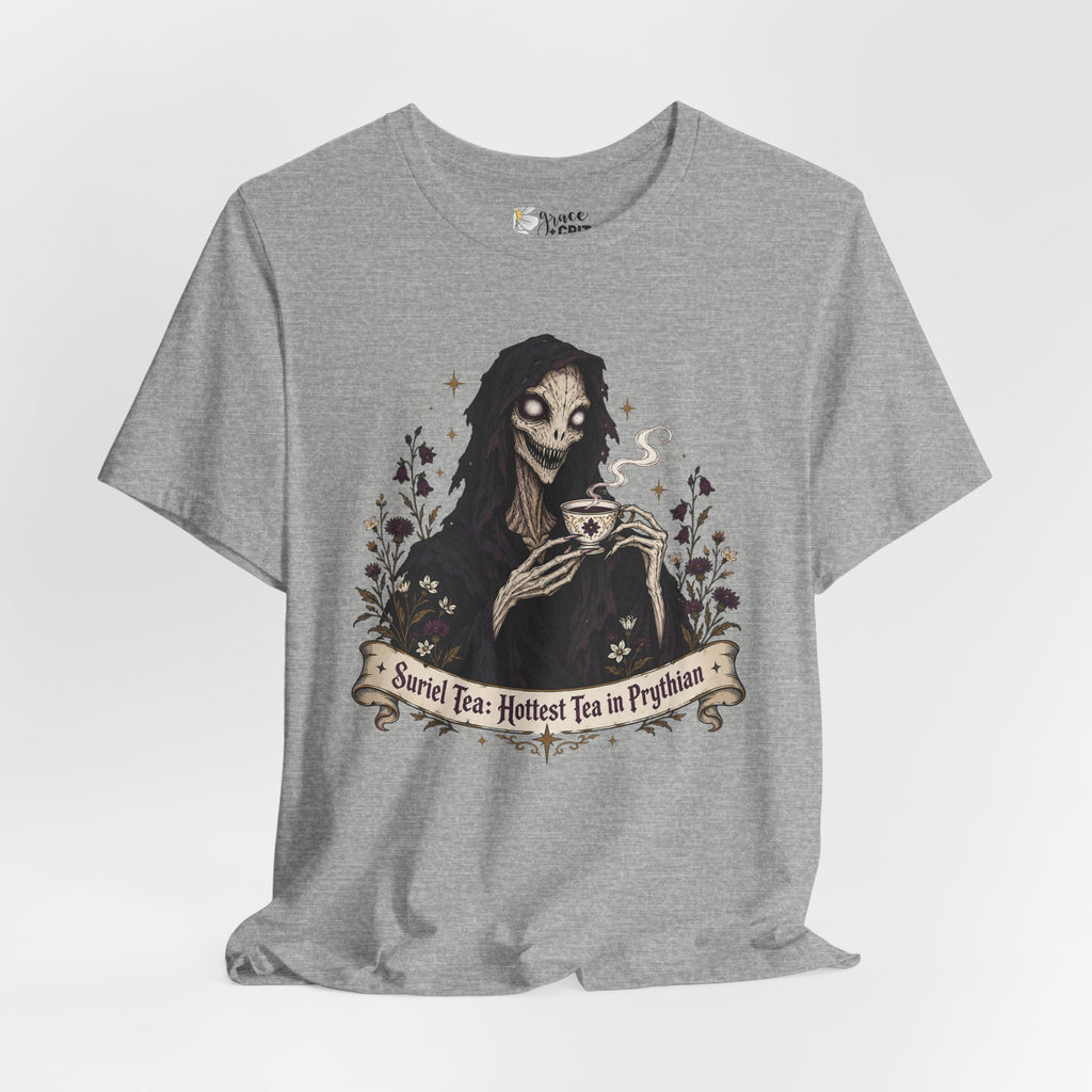 Gothic Reaper Tea T-Shirt — "Sorrel Tea: Hottest Tea in Purgatorium" Graphic Tee