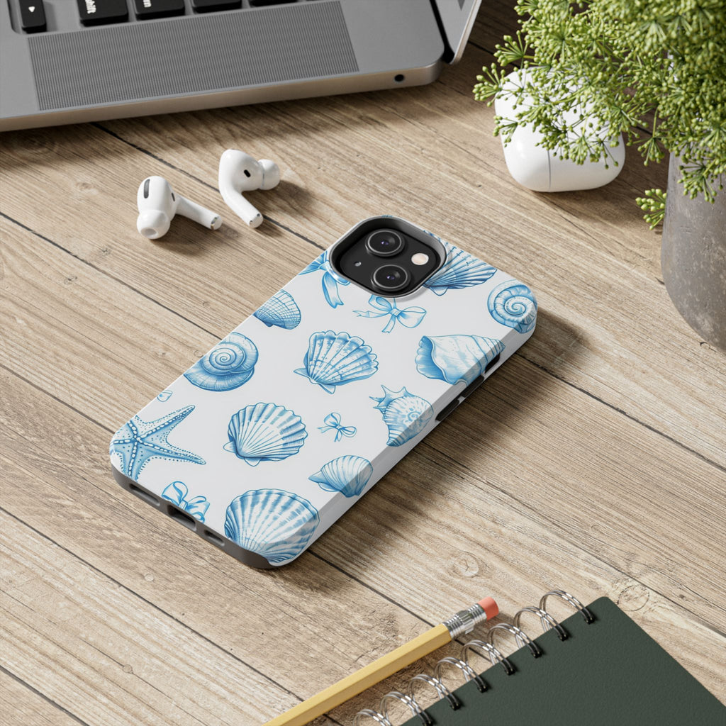 Seashell Blue Tough Phone Case – Coastal Shell Pattern Protective Cover