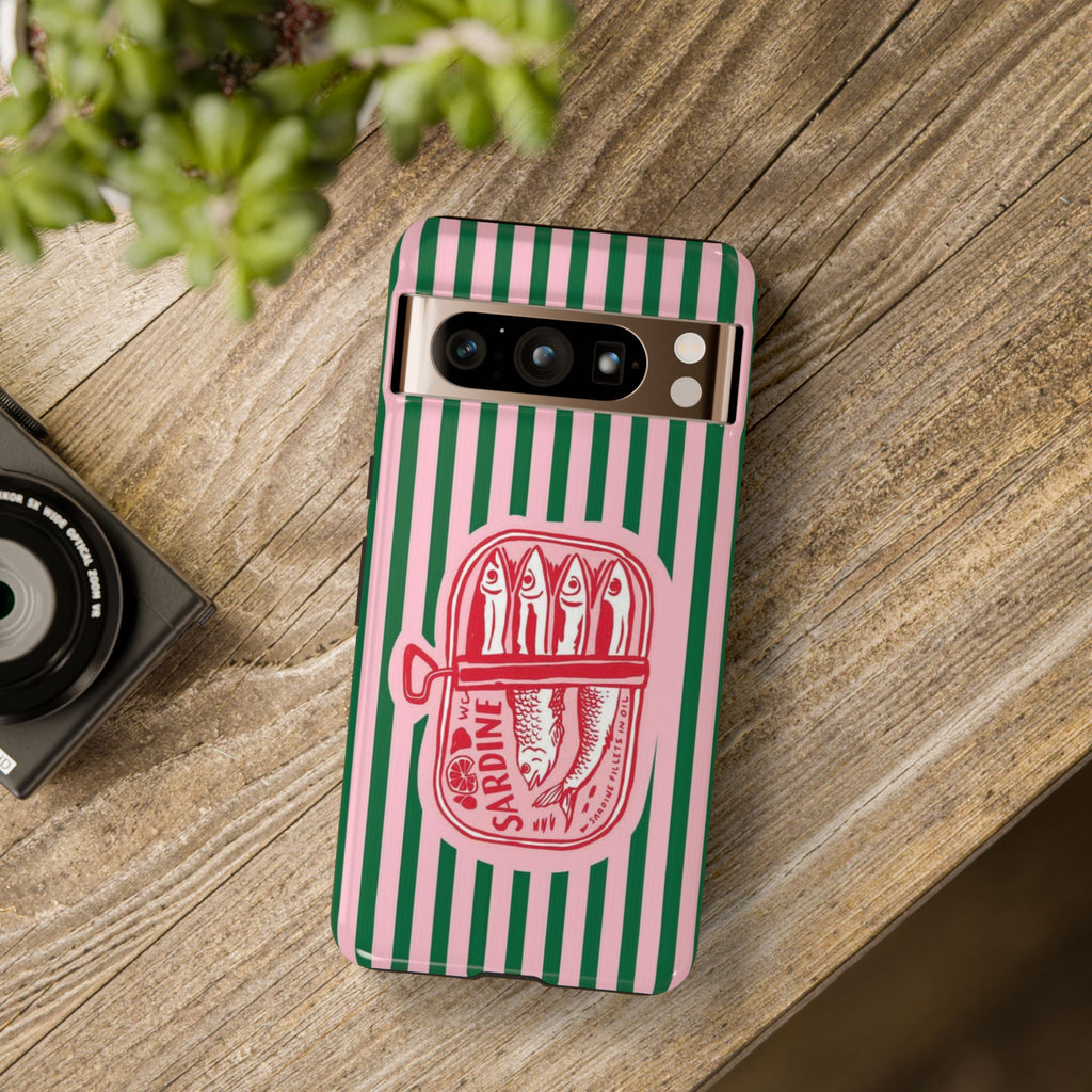 Sardine Stripe Phone Case — Retro Pink & Green Nautical Protection