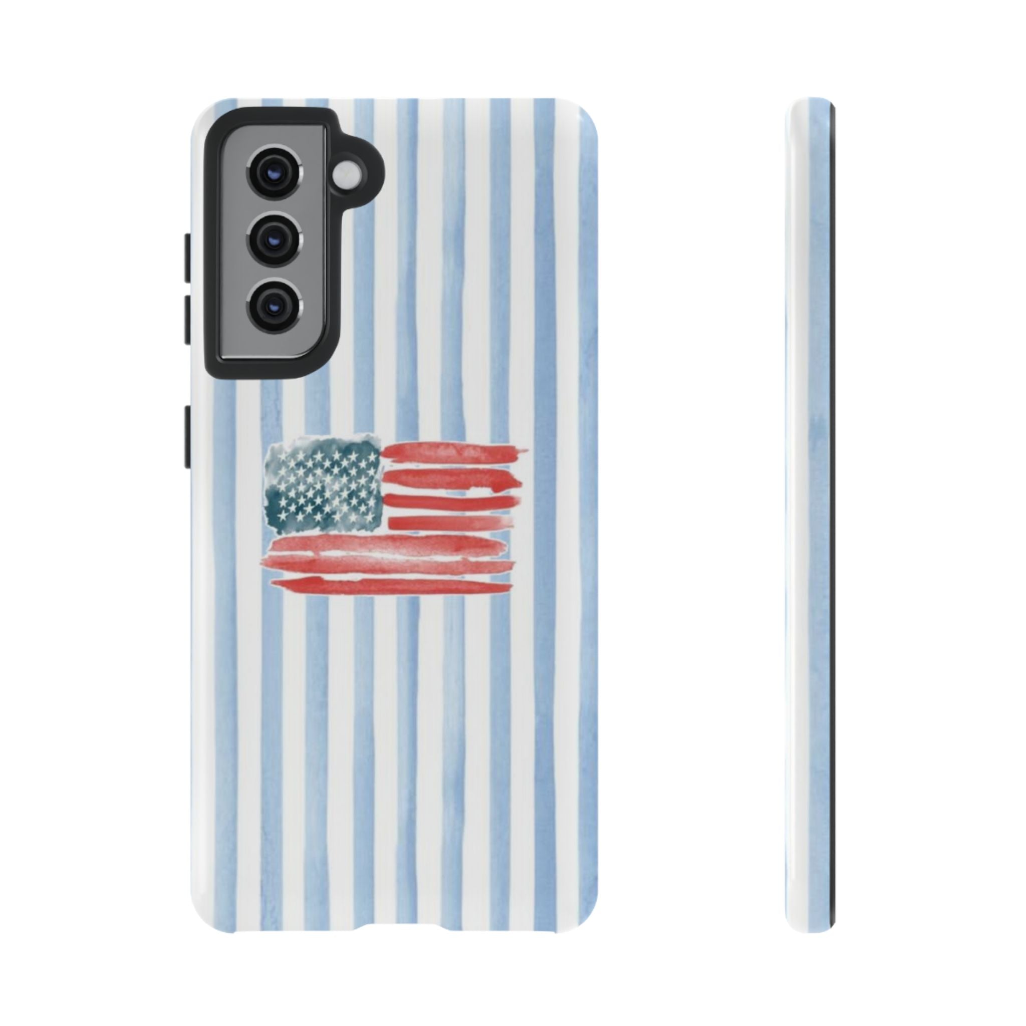 American Flag Watercolor Phone Case - Blue Stripe Tough Case