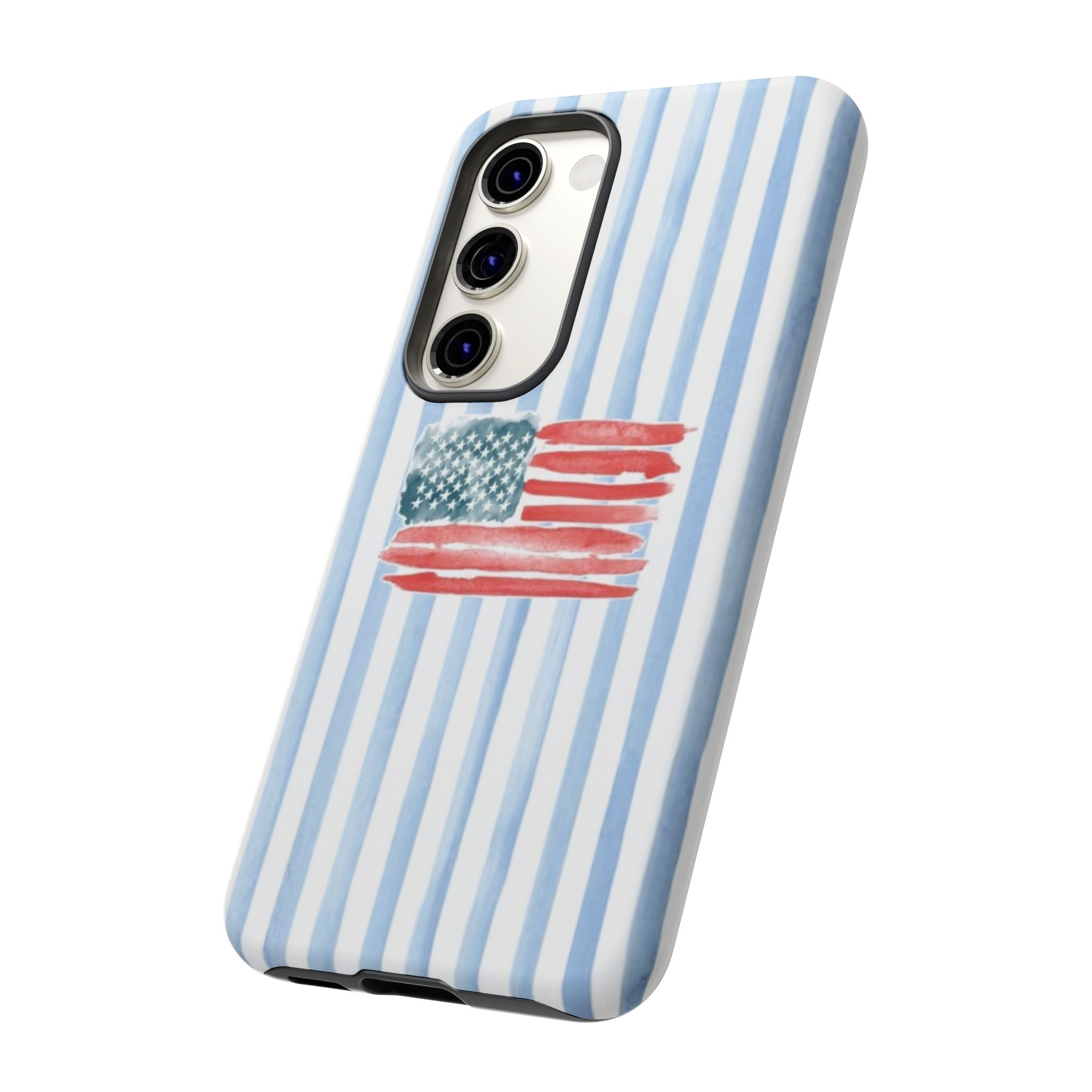 American Flag Watercolor Phone Case - Blue Stripe Tough Case