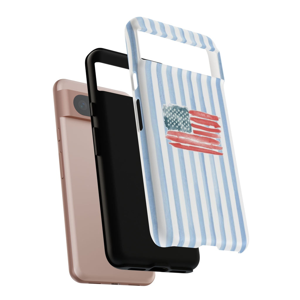 American Flag Watercolor Phone Case - Blue Stripe Tough Case