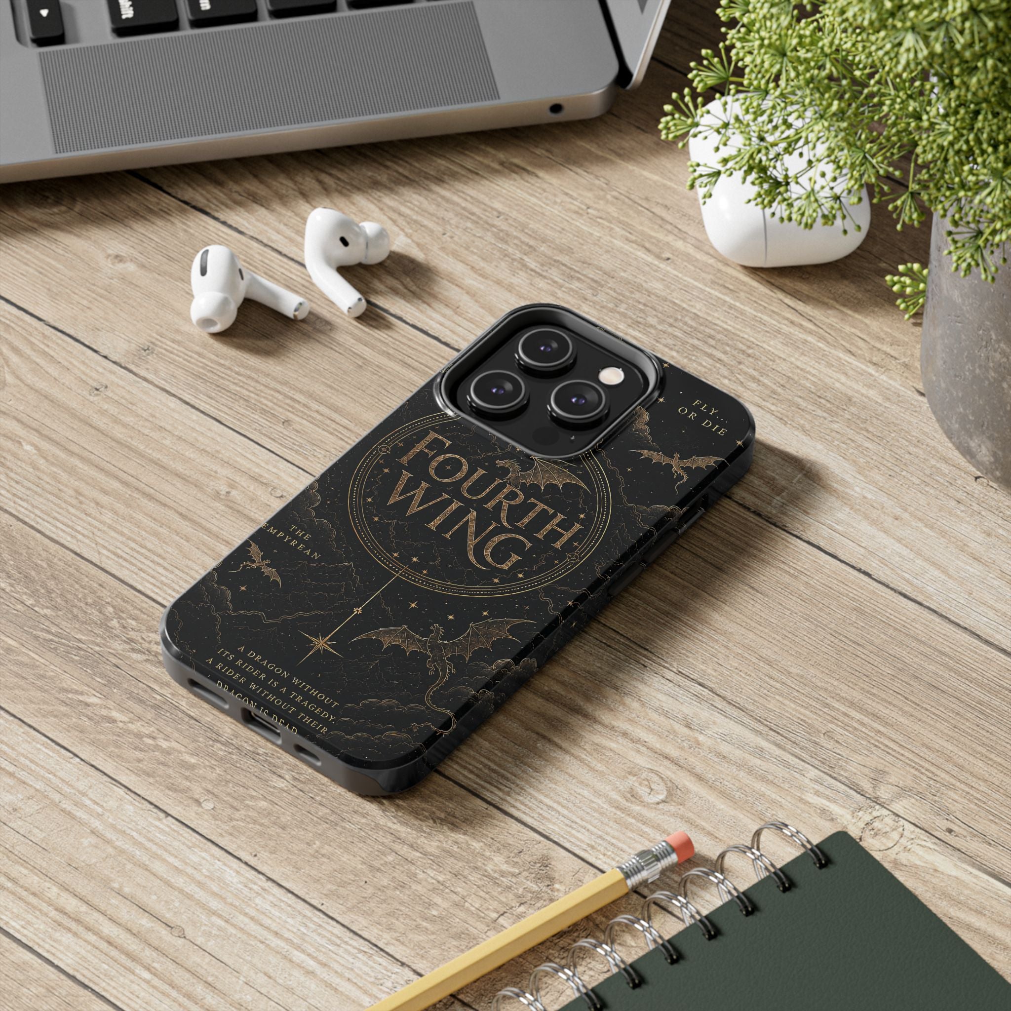 Fourth Wing Tough Phone Case — Dark Fantasy Dragon Design, 'Fly or Die' Quote