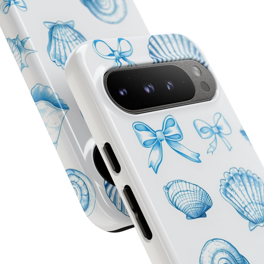 Seaside Shells Phone Case — Blue Nautical Shell & Starfish Pattern