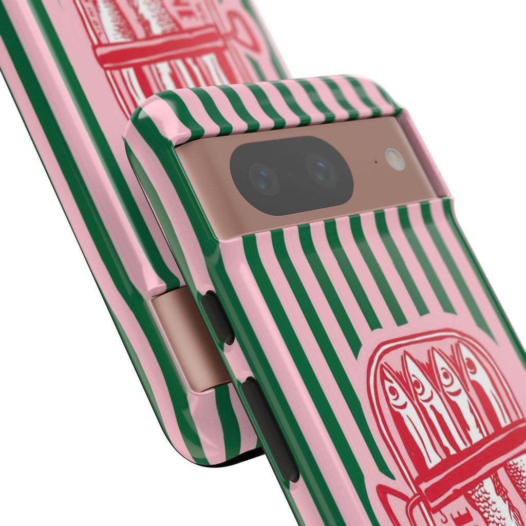 Sardine Stripe Phone Case — Retro Pink & Green Nautical Protection