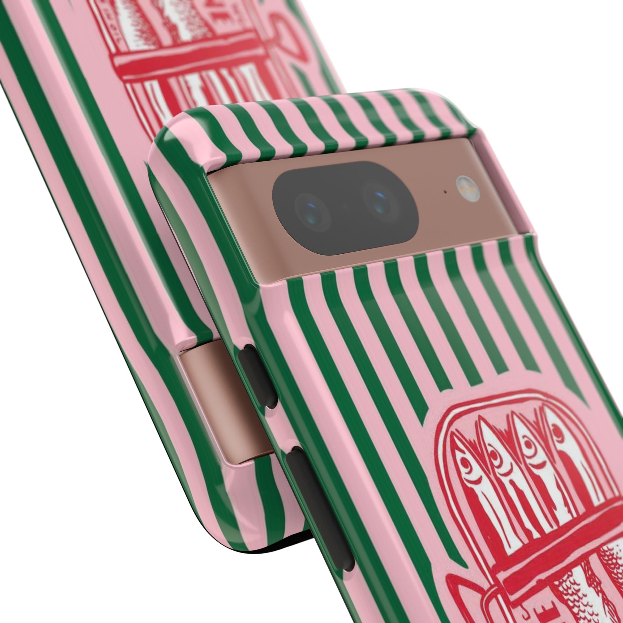 Sardine Stripe Phone Case — Retro Pink & Green Nautical Protection