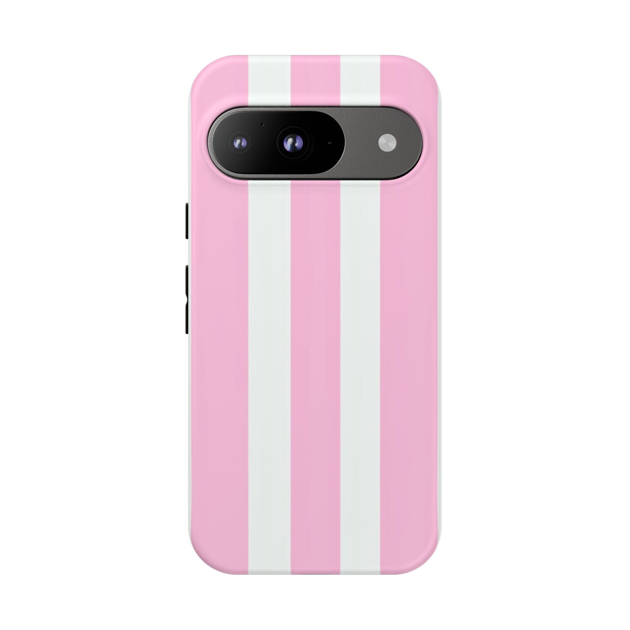Pink & White Striped Tough Phone Case — Durable Protective Phone Cover