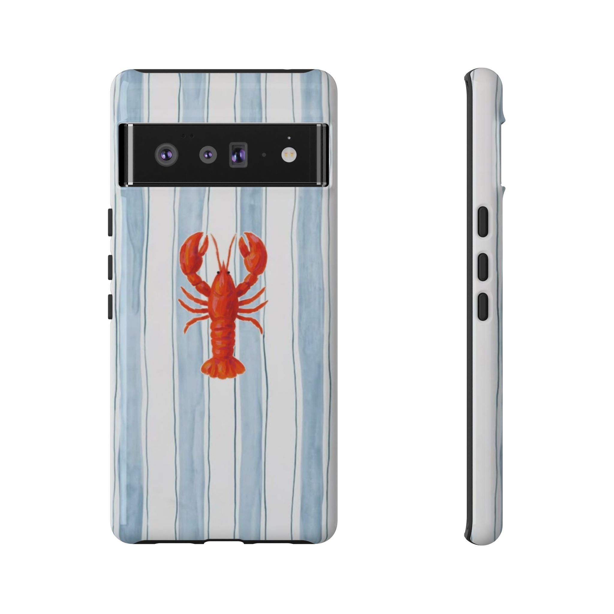 Lobster Stripe Phone Case — Nautical Blue & White Protective Cover