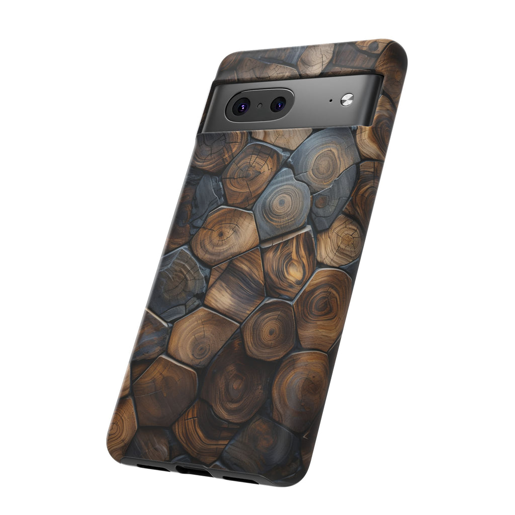 Wood Grain Hex Phone Case — Rustic Geometric iPhone Protection