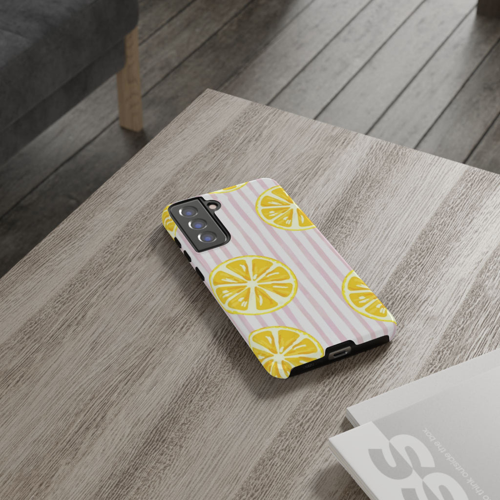 Lemon Slices Tough Case — Cute Pink Stripe Phone Cover