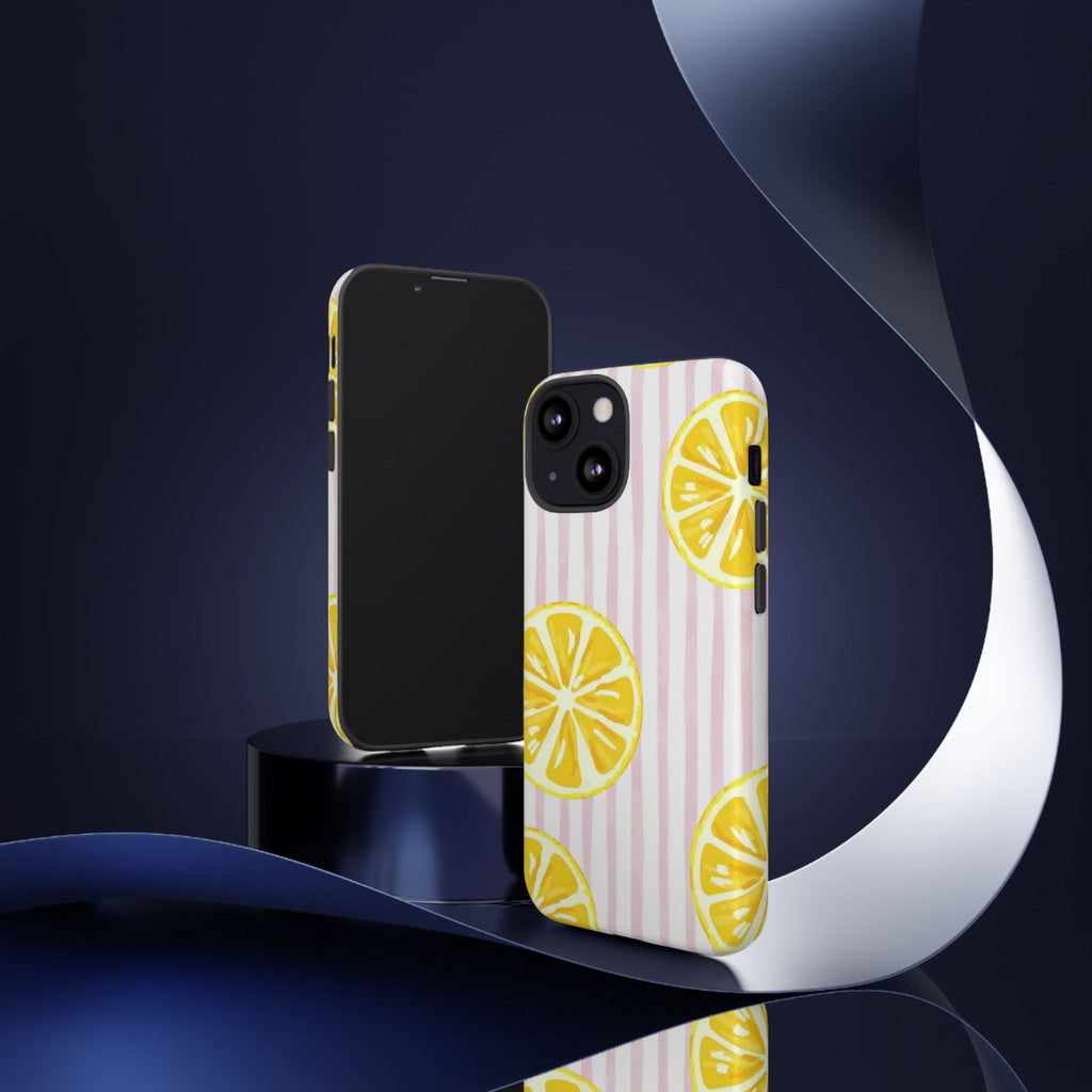 Lemon Slices Tough Case — Cute Pink Stripe Phone Cover