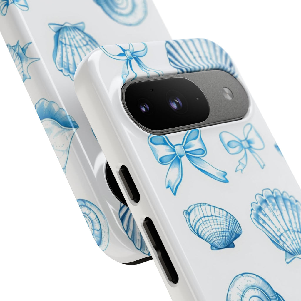 Seaside Shells Phone Case — Blue Nautical Shell & Starfish Pattern