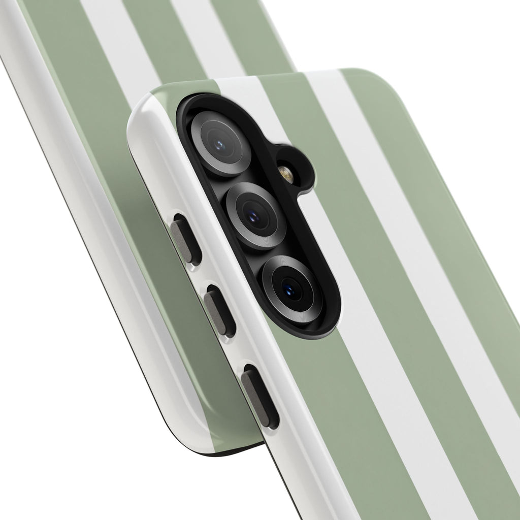 Sage & White Striped Tough Phone Case — Durable Protective Phone Cover