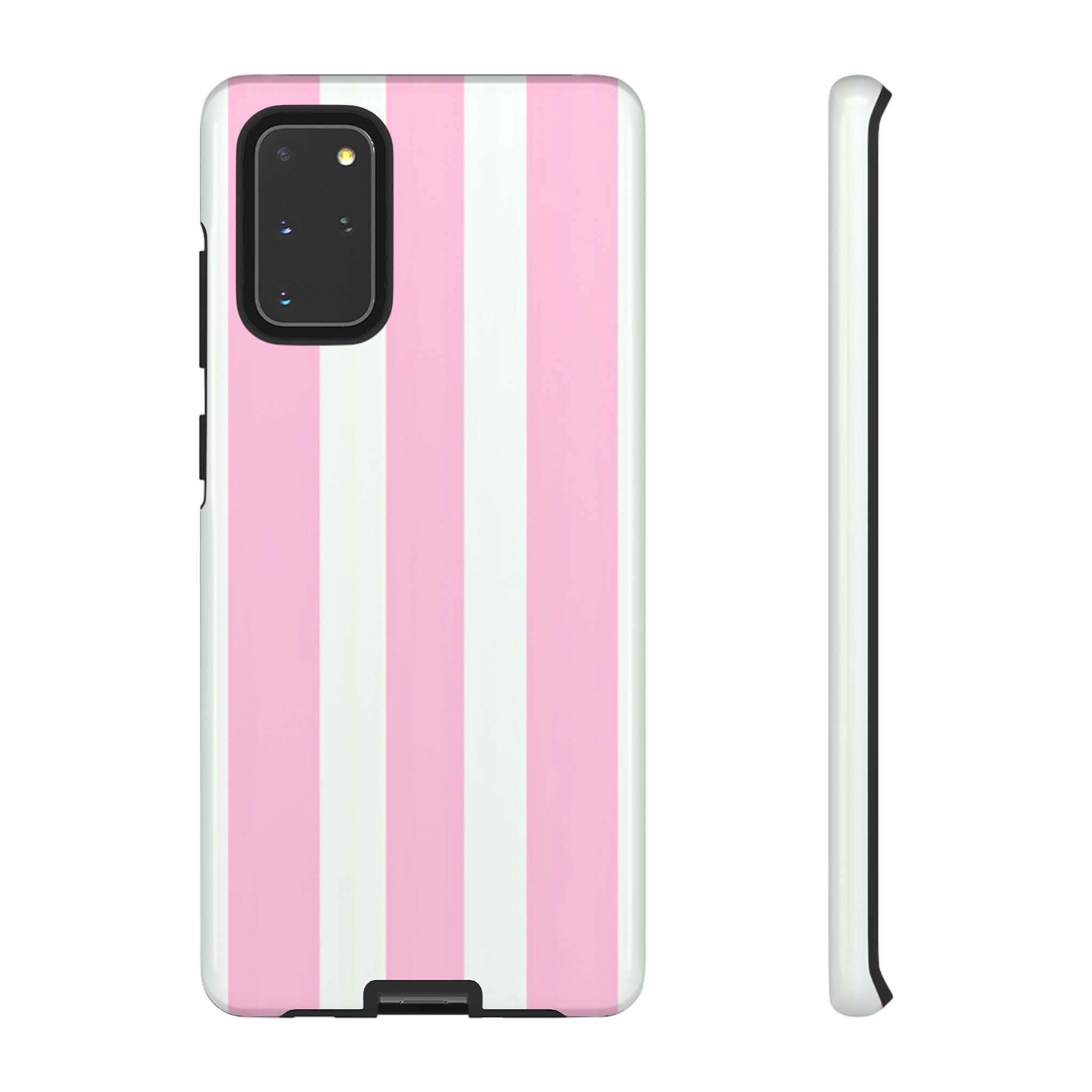 Pink & White Striped Tough Phone Case — Durable Protective Phone Cover