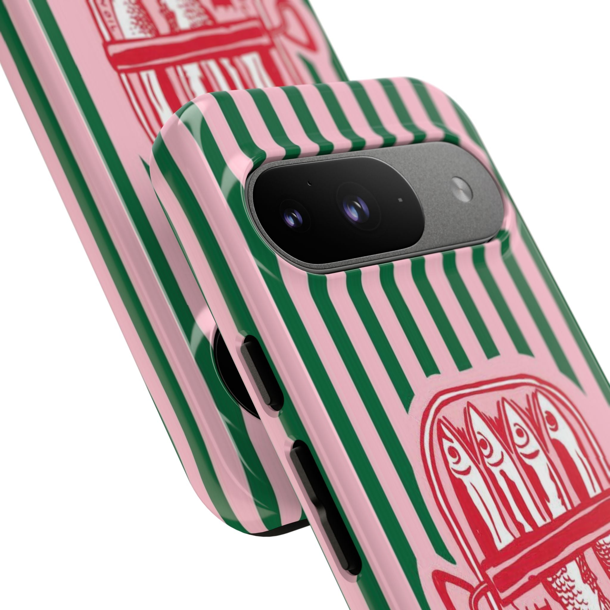 Sardine Stripe Phone Case — Retro Pink & Green Nautical Protection