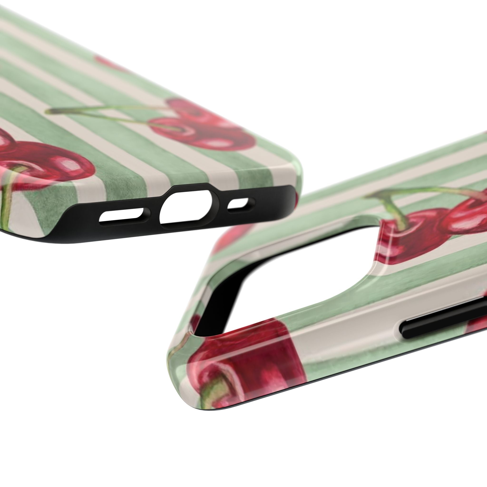 Cherry Stripe Tough Phone Case — Retro Watercolor Cherry Pattern Durable Phone Case