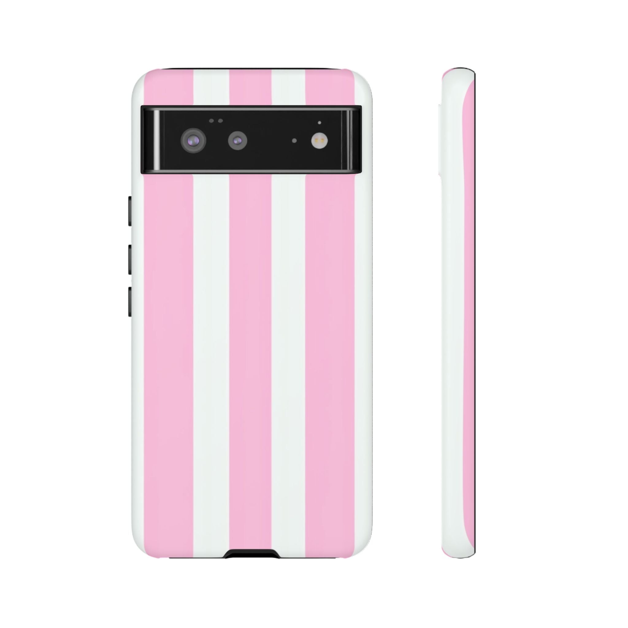 Pink & White Striped Tough Phone Case — Durable Protective Phone Cover