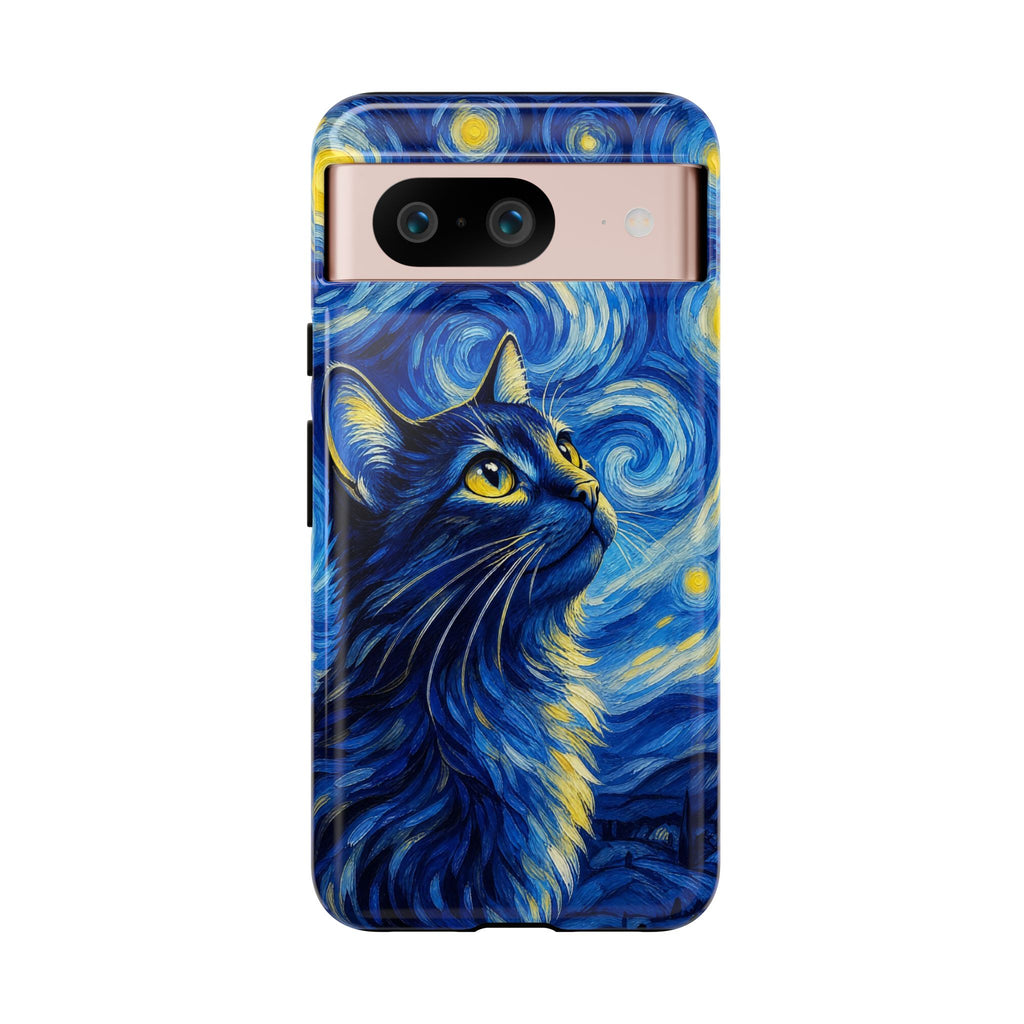 Starry Night Cat Phone Case — Van GoghStyle Blue Galaxy iPhone Cover
