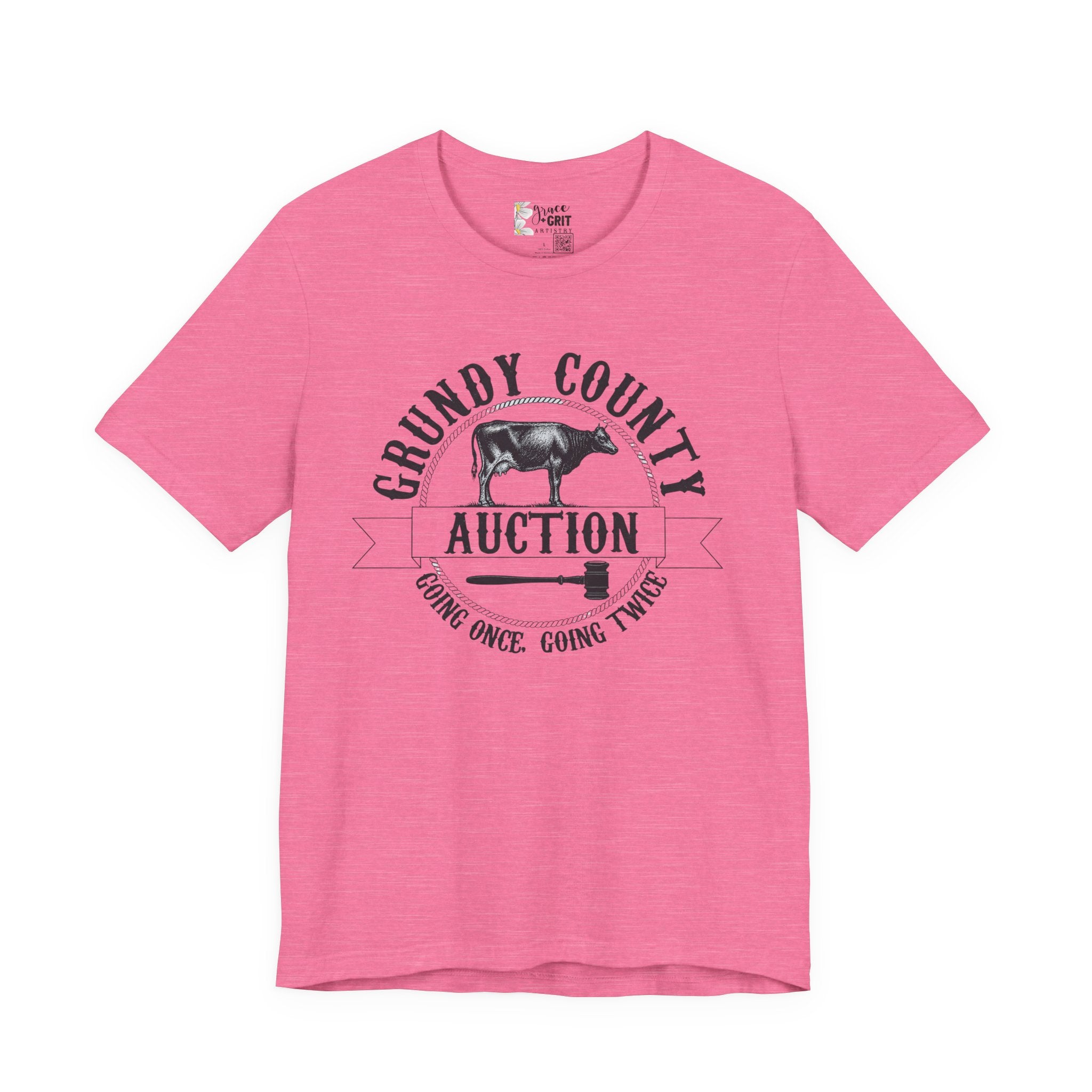 Grundy County Auction Tee — 'Going Once, Going Twice' Farm Livestock Graphic T‑Shirt