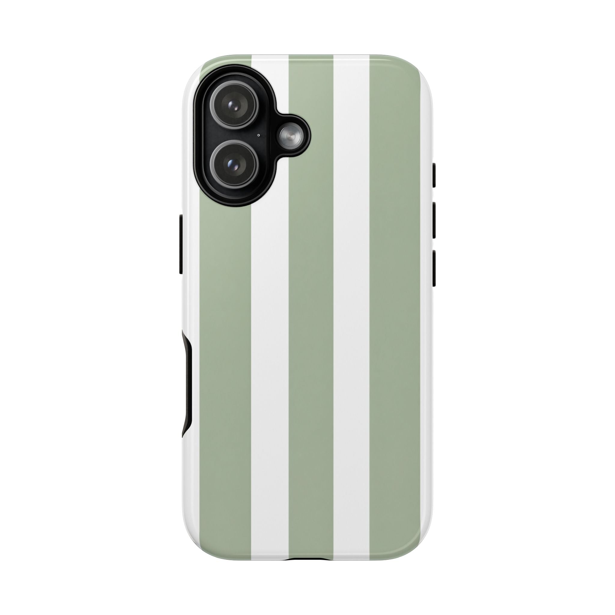 Striped Sage Tough Phone Case — Durable Green & White Vertical Stripe Phone Cover
