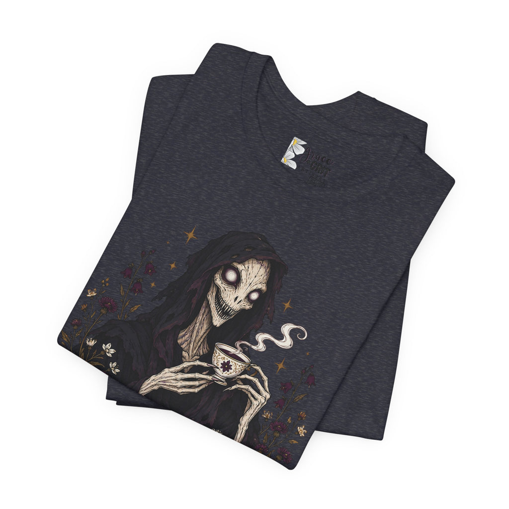 Gothic Reaper Tea T-Shirt — "Sorrel Tea: Hottest Tea in Purgatorium" Graphic Tee